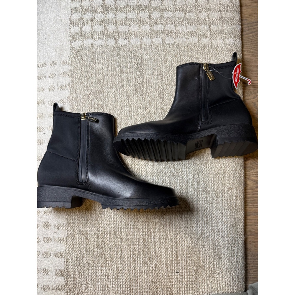 Blondo Cammie Black Leather Waterproof Ankle Boots Lug Sole Womens 6.5M
